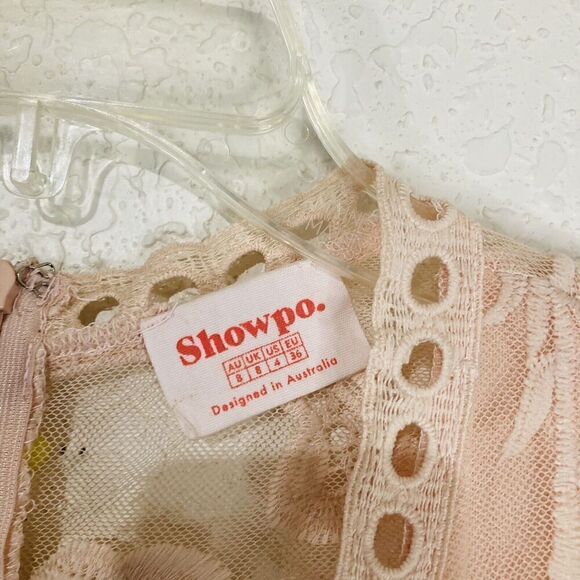 Show Po Love Spell Maxi Dress Blush Lace Overlay Embroidered Short Sleeve Sz 4 - Picture 11 of 16